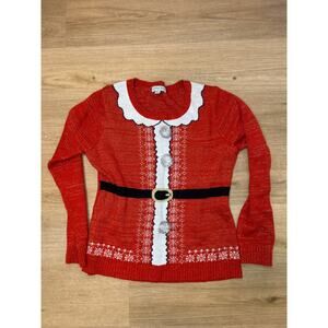 Christmas Sweater Womens XL Crew Neck Santa Metalic Holiday